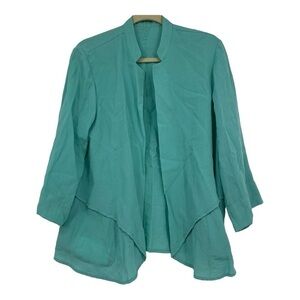 Fridaze Bright Blue 100% Linen Cardigan Coastal Grandma Made in Hong Kong Medium